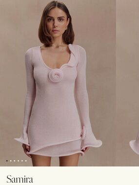Meshki Pale Pink Rose-Applique Knit Mini Dress